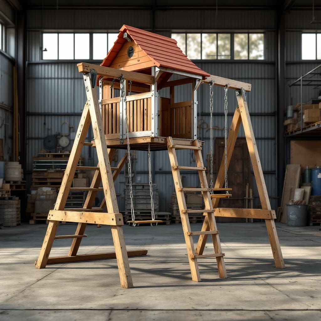Steelhaul 14x11 ft Wooden Swing Set with Enclosed Clubhouse
