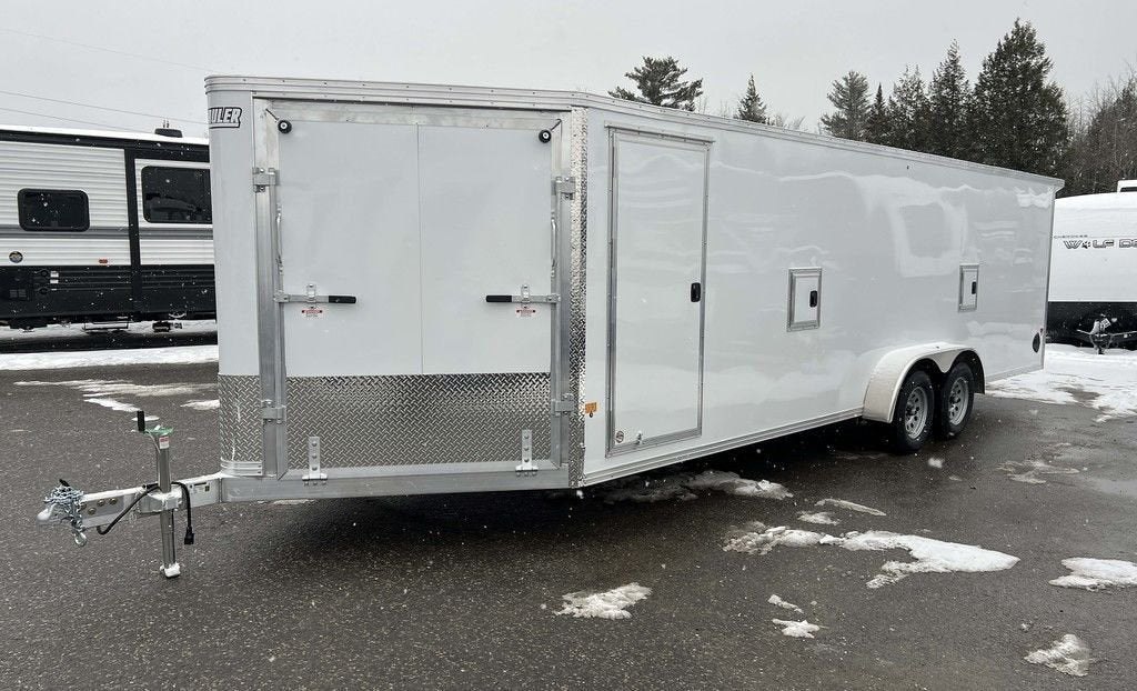 2024 E-Z Hauler 7×24 Aluminum 4-Place Drive In/Out w/Tapered Ramps, Rear Canopy